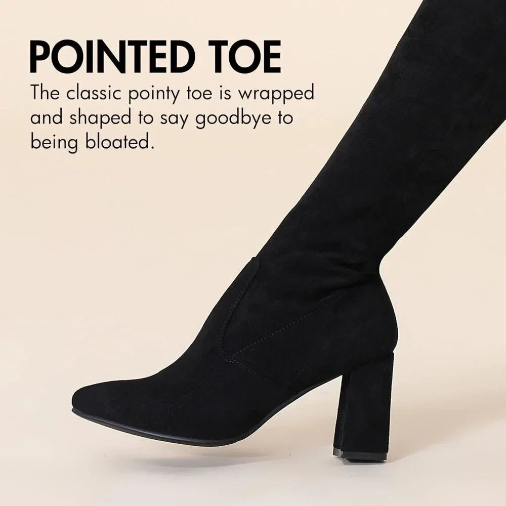 🆕Women's 8957black Polyurethane High Pointy-toe High-heel Over The Knee Boots